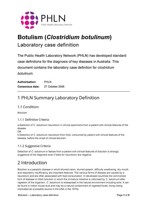 botulism case definition